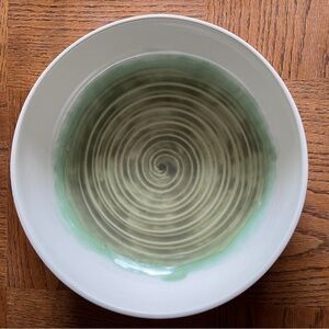 Elegant Spiral Art Bowl - Green and White pottery